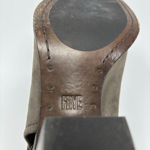 Frye Dani Shield Sling Gray Suede Peep Toe Heeled Sandal 11 Block Heel Shoe - Picture 8 of 16